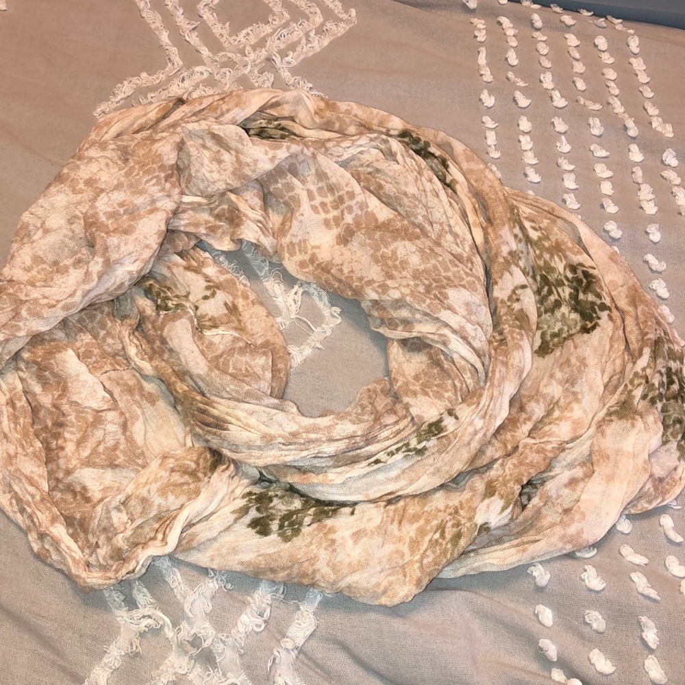 Green and tan snakeskin infinity scarf